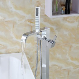 Solid Brass Floor Standing Tub Shower Tap with Hand Shower - Chrome Finish