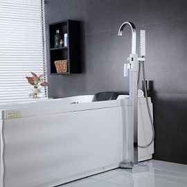 Solid Brass Floor Standing Tub Shower Tap with Hand Shower - Chrome Finish