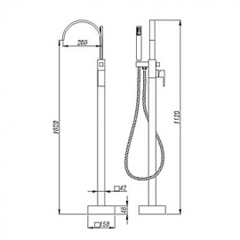 Solid Brass Floor Standing Tub Shower Tap with Hand Shower - Chrome Finish