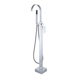Solid Brass Floor Standing Tub Shower Tap with Hand Shower - Chrome Finish