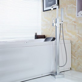 Solid Brass Floor Standing Tub Shower Tap with Hand Shower - Chrome Finish