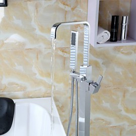 Solid Brass Floor Standing Tub Shower Tap with Hand Shower - Chrome Finish