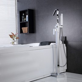 Solid Brass Floor Standing Tub Shower Tap with Hand Shower - Chrome Finish