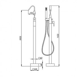 Solid Brass Floor Standing Tub Shower Tap with Hand Shower - Chrome Finish