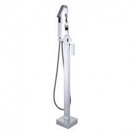 Solid Brass Floor Standing Tub Shower Tap with Hand Shower - Chrome Finish
