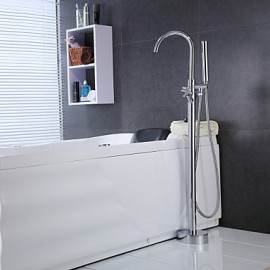 Bathtub Tap - Contemporary - Handshower Included / Floor Standing - Brass (Chrome)
