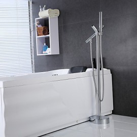Revolvable Floor Standing Tub Tap with Hand Shower - Chrome Finish