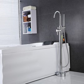 Bathtub Tap - Contemporary - Handshower Included / Floor Standing - Brass (Chrome)