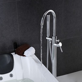 Bathtub Tap - Contemporary - Handshower Included / Floor Standing - Brass (Chrome)