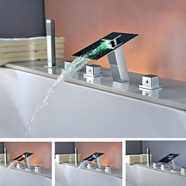 Bathtub Tap - Contemporary - LED / Waterfall / Handshower Included - Brass (Chrome)