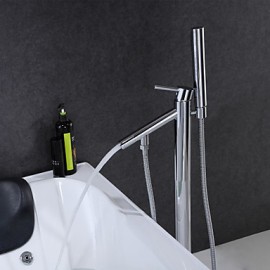 Bathtub Tap - Contemporary - Handshower Included / Floor Standing - Brass (Chrome)