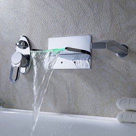 LED Waterfall Tub Tap with Pull-out Hand Shower (Wall Mount)