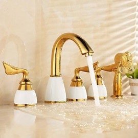 Antique Ti-PVD Five Holes Three Handles Waterfall Bathtub Tap with Hand Shower