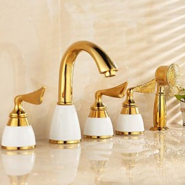 Antique Ti-PVD Five Holes Three Handles Waterfall Bathtub Tap with Hand Shower