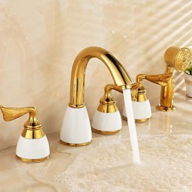 Antique Ti-PVD Five Holes Three Handles Waterfall Bathtub Tap with Hand Shower