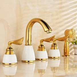 Antique Ti-PVD Five Holes Three Handles Waterfall Bathtub Tap with Hand Shower