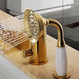 Antique Ti-PVD Three Holes Single Handle Waterfall Bathtub Tap with Hand Shower