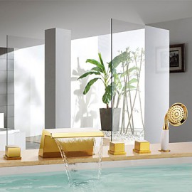 Antique Ti-PVD Five Holes Three Handles Waterfall Bathtub Tap with Hand Shower