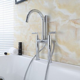 Contemporary  Brass Double Holes Double Cross Handles Bathroom Tub Shower Tap with Hand Shower