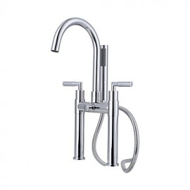 Contemporary  Brass Double Holes Double Cross Handles Bathroom Tub Shower Tap with Hand Shower