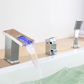 Bathtub Tap - Contemporary - LED / Waterfall / Sidespray - Brass (Chrome)