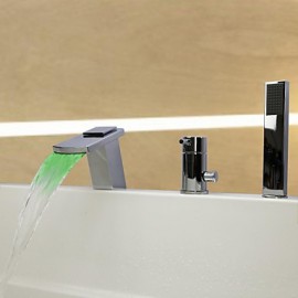 Bathtub Tap - Contemporary - LED / Waterfall / Handshower Included - Brass (Chrome)