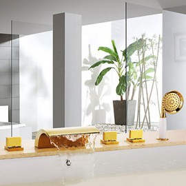 Antique Ti-PVD Five Holes Three Handles Waterfall Bathtub Tap with Hand Shower