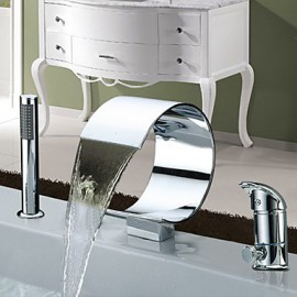 Bathtub Tap - Contemporary - Waterfall / Sidespray - Stainless Steel (Chrome)