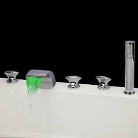 Bathtub Tap - Contemporary - LED / Waterfall / Handshower Included - Brass (Chrome)