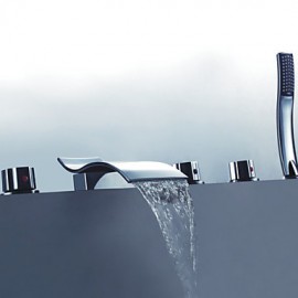 Modern Design Chrome Finish Widespread Waterfall Tub Tap with Handshower