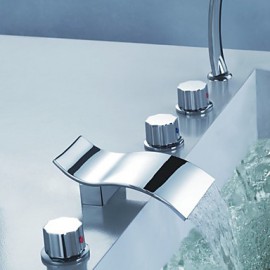 Modern Design Chrome Finish Widespread Waterfall Tub Tap with Handshower