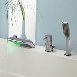 Bathtub Tap - Contemporary - LED / Waterfall / Handshower Included - Brass (Chrome)