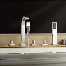 Contemporary 5 Holes Chrome Finish Brass Bathtub Tap with Hand Shower