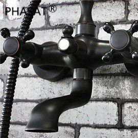 Traditional Bronze Finish 2 Handles Bathtub Tap with Hand Shower