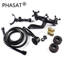 Traditional Bronze Finish 2 Handles Bathtub Tap with Hand Shower