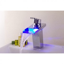 Bathtub Tap Contemporary LED/Waterfall Brass Chrome/Bathroom Waterfall Tap Mixer/LED Tap