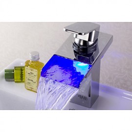 Bathtub Tap Contemporary LED/Waterfall Brass Chrome/Bathroom Waterfall Tap Mixer/LED Tap