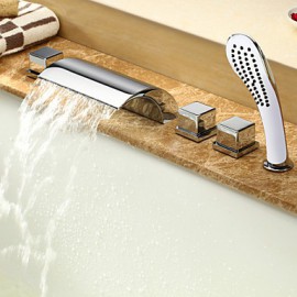 Bathtub Tap - Contemporary - Waterfall / Sidespray / Handshower Included - Brass (Chrome)