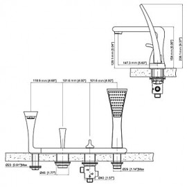 Tub Tap Centerset / Pull out with Chrome Two Handles Five Holes