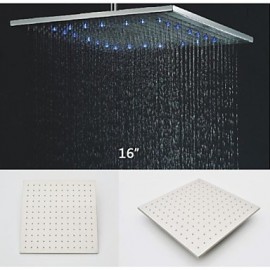 16 Inch Square Stainless Steel 304 Rainfall Shower Head With 3 Colors LED Temperature Sensitive Light