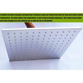 16 Inch Square Stainless Steel 304 Rainfall Shower Head With 3 Colors LED Temperature Sensitive Light