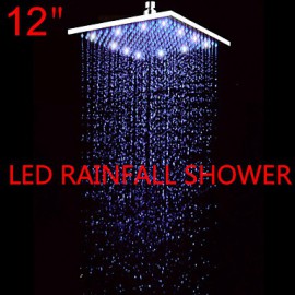 12 Inch Rain Shower Contemporary LED / Rainfall Stainless Steel Nickel Brushed