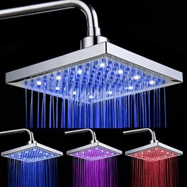 Chrome Finish Rectangular 3 Colors LED Shower Head