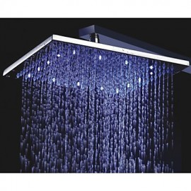 12 Inch Square Brass Rainfall Shower Head With 3 Colors Temperature Sensitive LED