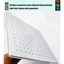 12 Inch Square Brass Rainfall Shower Head With 3 Colors Temperature Sensitive LED