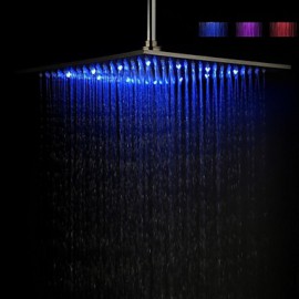 30 x 30 Square Stainless Steel LED Shower Head with 3 Colors Changing