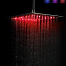 30 x 30 Square Stainless Steel LED Shower Head with 3 Colors Changing
