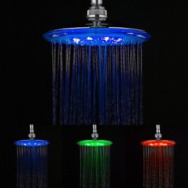 8 Inch A Grade ABS Chrome Finish Round 3 Colors LED Rain Shower Head - Silver