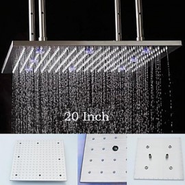 20 Inch Rectangular Brushed Rainfall Bathroom Shower Head With 3 Colors LED Temperature Sensitive Big Lamp