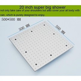 20 Inch Rectangular Brushed Rainfall Bathroom Shower Head With 3 Colors LED Temperature Sensitive Big Lamp